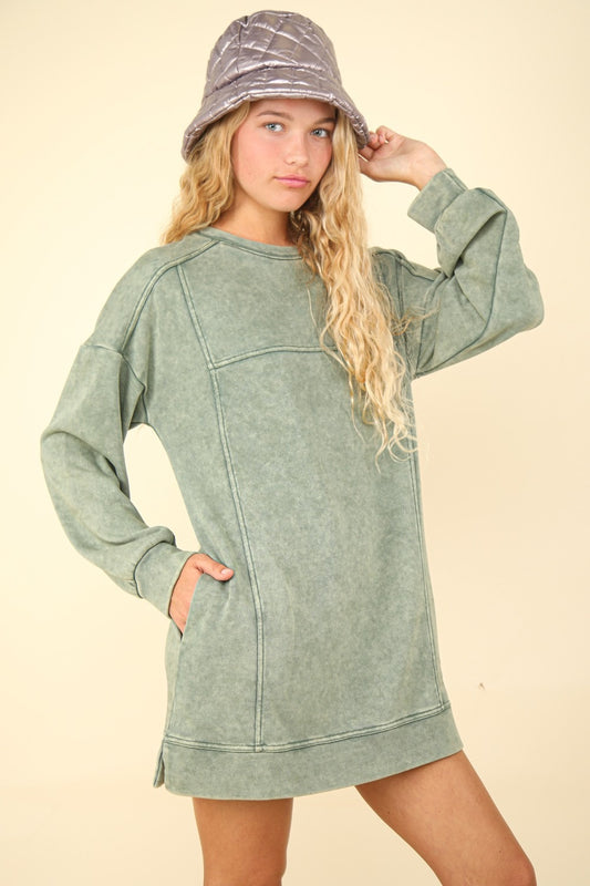 Mineral Washed Oversized Sweatshirt Mini Dress