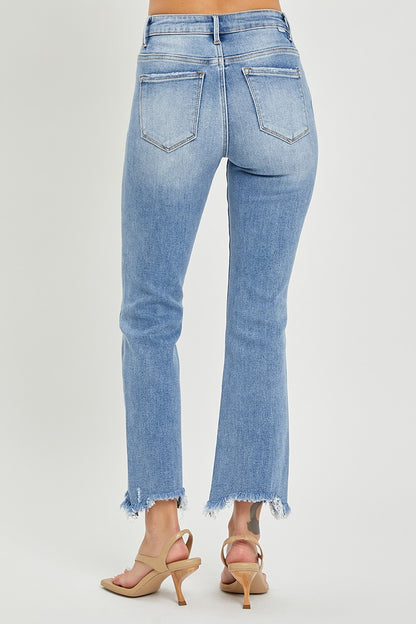 High Rise Straight Raw Hem Jeans