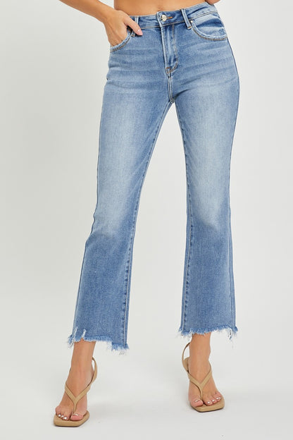 High Rise Straight Raw Hem Jeans