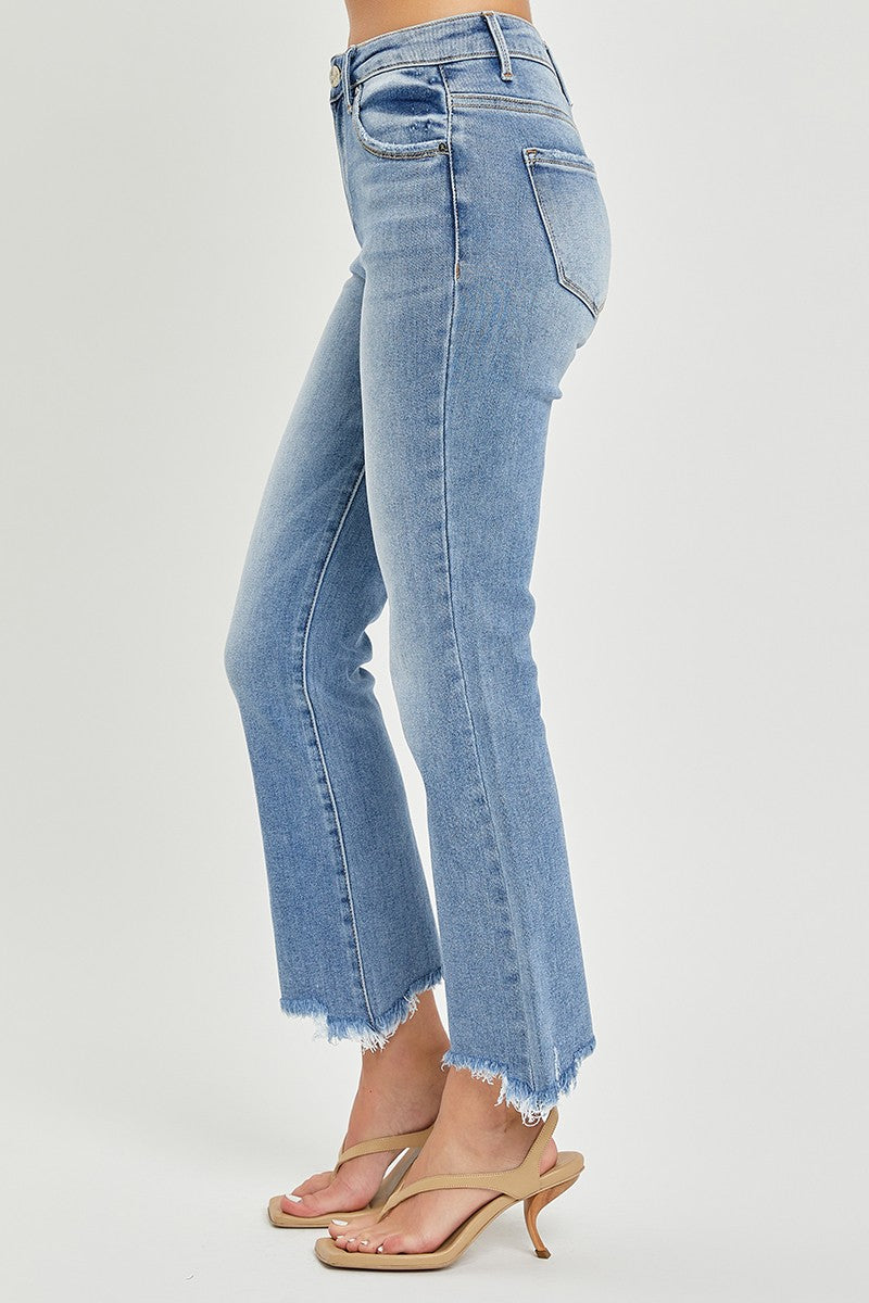 High Rise Straight Raw Hem Jeans