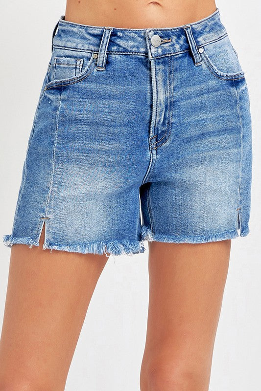 High Rise Raw Hem Shorts