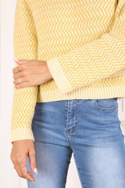 Herringbone Pattern Crew Neck Sweater