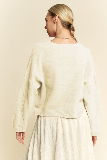 Davi & Dani Diamond Cable Pattern Drop Shoulder Sweater