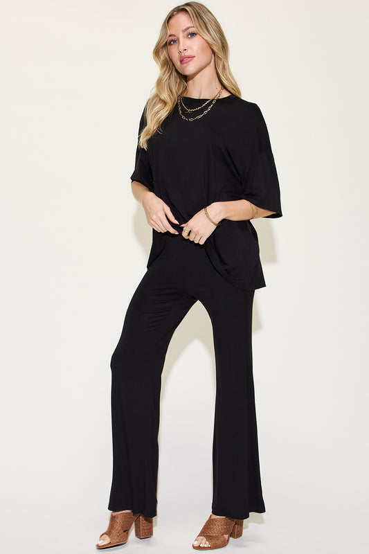 Butter Soft Drop Shoulder T-Shirt and Flare Pants Set